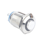 Botão 12mm LED sem trava cabeça alta 12v Inox