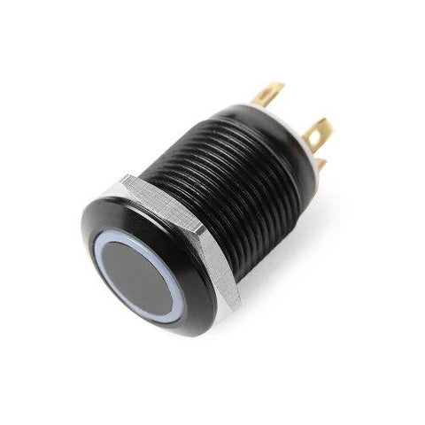 Botão 12mm LED sem trava preto 5v Inox