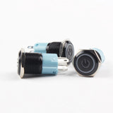 Botão 16mm LED sem trava preto power 24V Inox