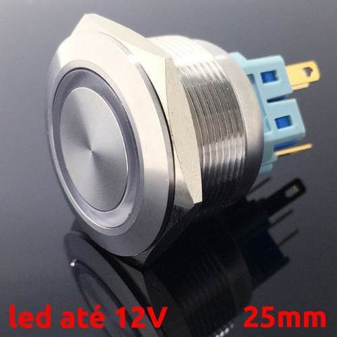 Botão 25mm LED com trava 2NA 2NF 24v Inox