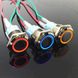 Botão 16mm LED com trava 24v Inox
