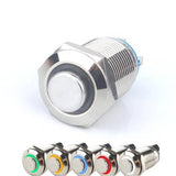 Botão 12mm LED sem trava cabeça alta 12v Inox