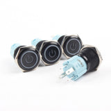 Botão 16mm LED com trava preto power 24V Inox