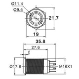 Botão 16mm LED com trava power 24V Inox