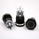 Botão 19mm LED com trava preto 24v Inox