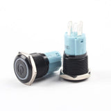 Botão 16mm LED com trava preto power 24V Inox
