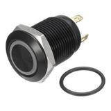 Botão 19mm LED com trava preto 24v Inox