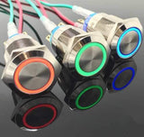 Botão 19mm com LED sem trava 24v Inox