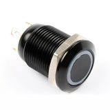 Botão 12mm LED sem trava preto 24v Inox
