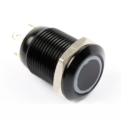 Botão 12mm LED sem trava preto 24v Inox