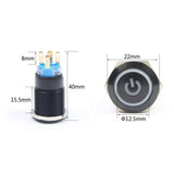Botão 16mm LED com trava preto power 24V Inox