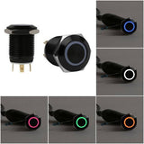 Botão 12mm LED sem trava preto 5v Inox
