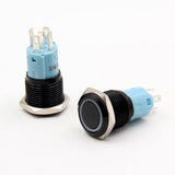 Botão 19mm LED com trava preto 24v Inox