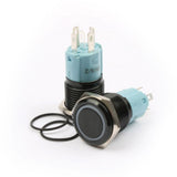 Botão 16mm LED com trava preto 24v Inox